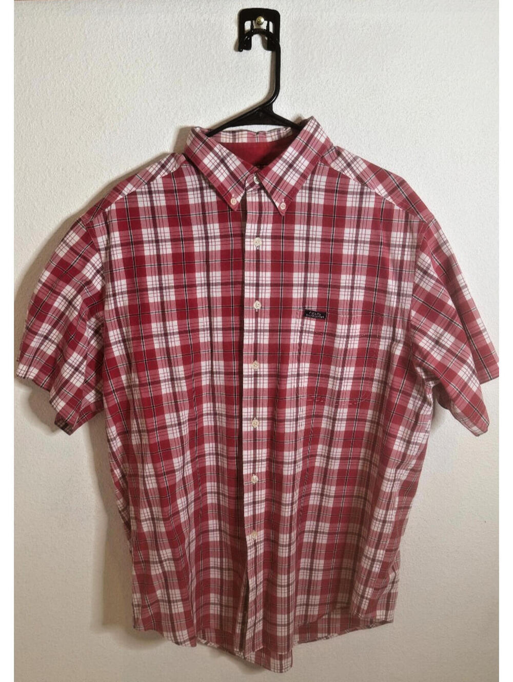 Ralph Lauren Chaps Vintage  Mens Red Plaid Short Sleeve Button Up Shirt L